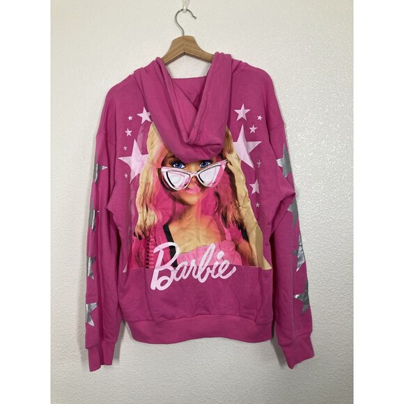 Barbie Hoodie Womens Large Zip Up Star Graphic Sweatshirt Hooded Jacket NWT pink - Picture 10 of 16